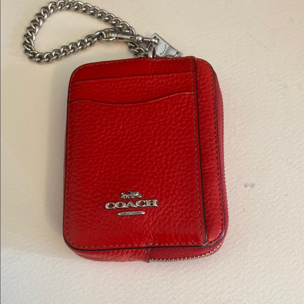 Coach Red Leather Zip Card Case
